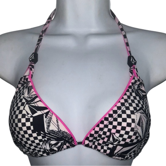 Volcom Boy Shorts Logo S Swimsuit Bikini Bottoms Black Check Pink Free B… - Picture 3 of 9
